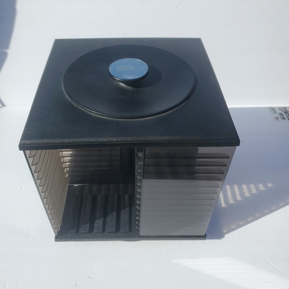 CD Carousel Rack Tower Storage‎ Holder Plastic Round Black Vintage Retro